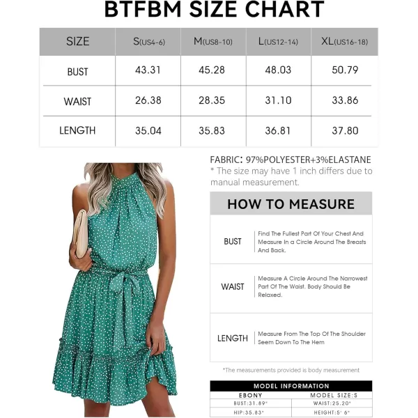 BTFBM Women 2024 Summer Halter Neck Dresses Sleeveless Casual Floral Polka Dot Print Short Boho Ruffle SundressPolka Dot Green