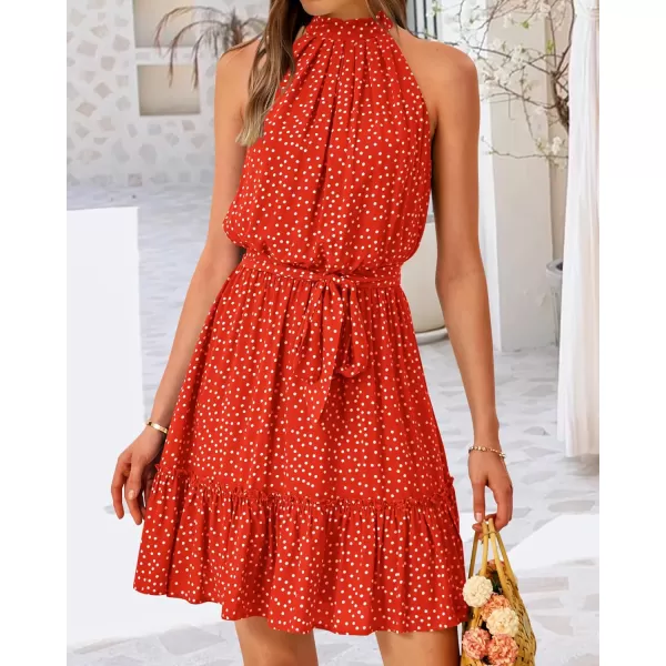 BTFBM Women 2024 Summer Halter Neck Dresses Sleeveless Casual Floral Polka Dot Print Short Boho Ruffle SundressPolka Dot Red