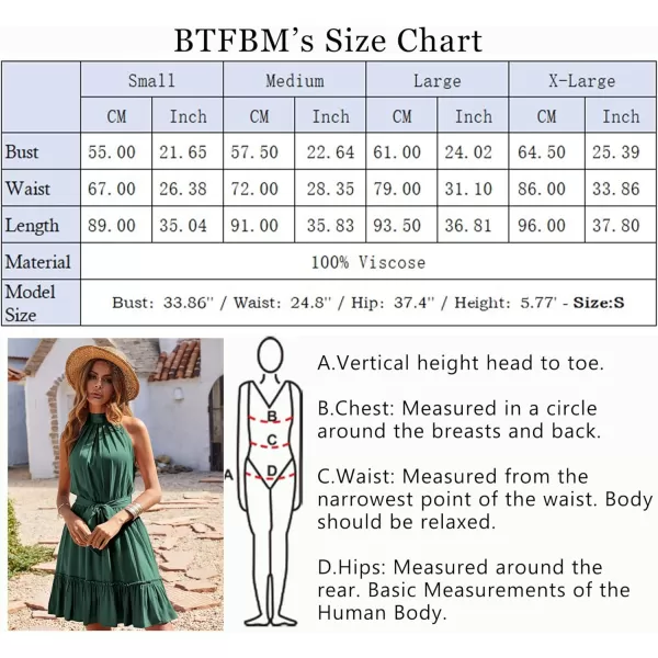 BTFBM Women 2024 Summer Halter Neck Dresses Sleeveless Casual Floral Polka Dot Print Short Boho Ruffle SundressSolid Grey Green