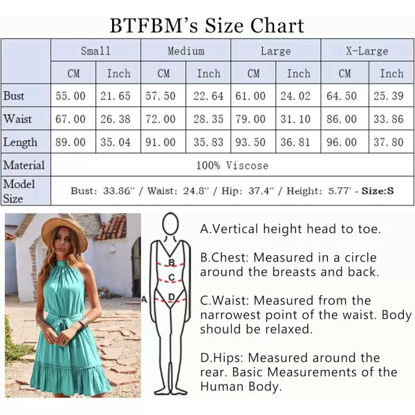 BTFBM Women 2024 Summer Halter Neck Dresses Sleeveless Casual Floral Polka Dot Print Short Boho Ruffle SundressSolid Lake Blue