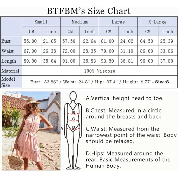 BTFBM Women 2024 Summer Halter Neck Dresses Sleeveless Casual Floral Polka Dot Print Short Boho Ruffle SundressSolid Pink