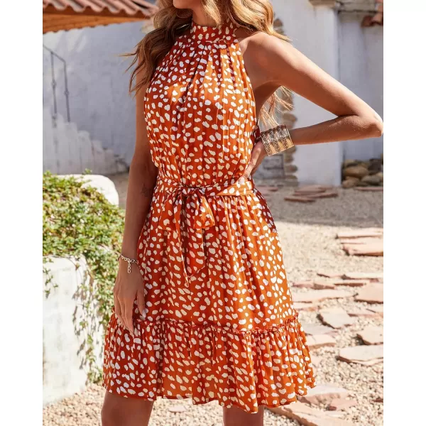 BTFBM Women 2024 Summer Halter Neck Dresses Sleeveless Casual Floral Polka Dot Print Short Boho Ruffle SundressWhite Dot Red