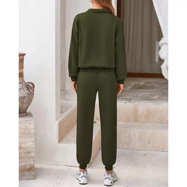 BTFBM Women 2024 Two Piece Tracksuits Sweatsuits Fall Winter Clothes Quarter Zip Sweatshirt Jogger Pants Y2K Lounge SetsArmy Green