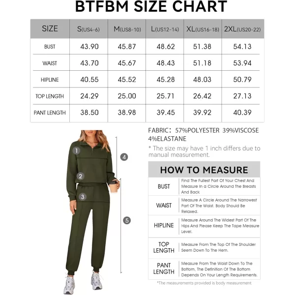 BTFBM Women 2024 Two Piece Tracksuits Sweatsuits Fall Winter Clothes Quarter Zip Sweatshirt Jogger Pants Y2K Lounge SetsArmy Green