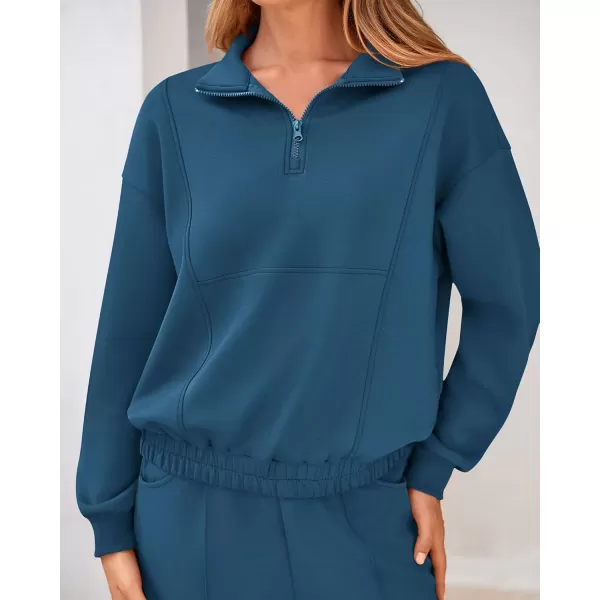 BTFBM Women 2024 Two Piece Tracksuits Sweatsuits Fall Winter Clothes Quarter Zip Sweatshirt Jogger Pants Y2K Lounge SetsBlue