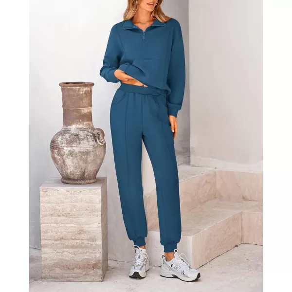 BTFBM Women 2024 Two Piece Tracksuits Sweatsuits Fall Winter Clothes Quarter Zip Sweatshirt Jogger Pants Y2K Lounge SetsBlue