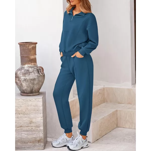 BTFBM Women 2024 Two Piece Tracksuits Sweatsuits Fall Winter Clothes Quarter Zip Sweatshirt Jogger Pants Y2K Lounge SetsBlue
