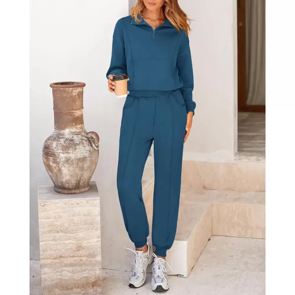 BTFBM Women 2024 Two Piece Tracksuits Sweatsuits Fall Winter Clothes Quarter Zip Sweatshirt Jogger Pants Y2K Lounge SetsBlue