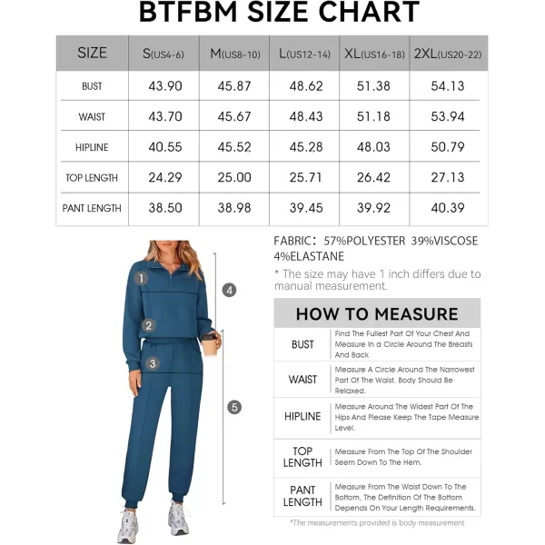 BTFBM Women 2024 Two Piece Tracksuits Sweatsuits Fall Winter Clothes Quarter Zip Sweatshirt Jogger Pants Y2K Lounge SetsBlue