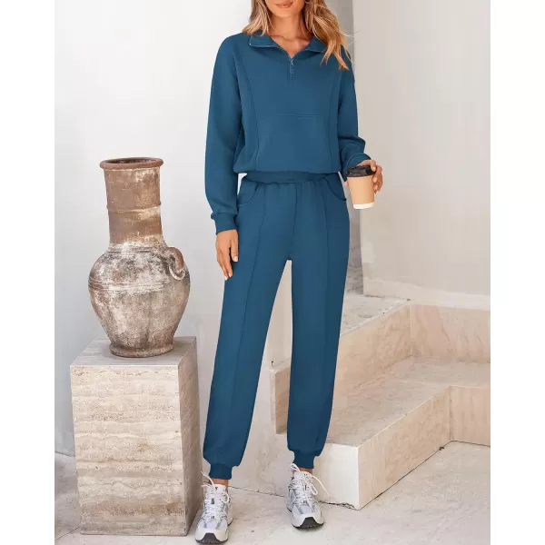 BTFBM Women 2024 Two Piece Tracksuits Sweatsuits Fall Winter Clothes Quarter Zip Sweatshirt Jogger Pants Y2K Lounge SetsBlue