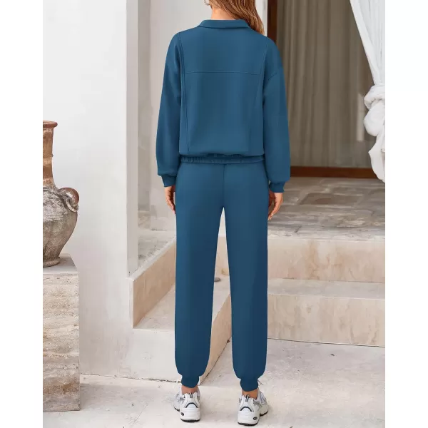 BTFBM Women 2024 Two Piece Tracksuits Sweatsuits Fall Winter Clothes Quarter Zip Sweatshirt Jogger Pants Y2K Lounge SetsBlue