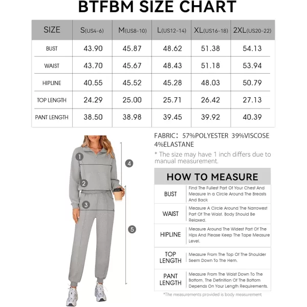 BTFBM Women 2024 Two Piece Tracksuits Sweatsuits Fall Winter Clothes Quarter Zip Sweatshirt Jogger Pants Y2K Lounge SetsLight Grey