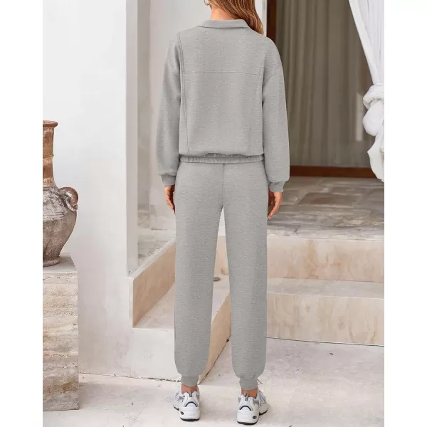 BTFBM Women 2024 Two Piece Tracksuits Sweatsuits Fall Winter Clothes Quarter Zip Sweatshirt Jogger Pants Y2K Lounge SetsLight Grey