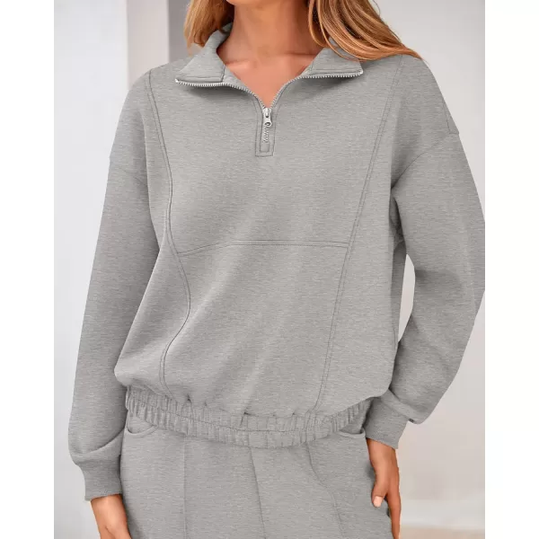 BTFBM Women 2024 Two Piece Tracksuits Sweatsuits Fall Winter Clothes Quarter Zip Sweatshirt Jogger Pants Y2K Lounge SetsLight Grey