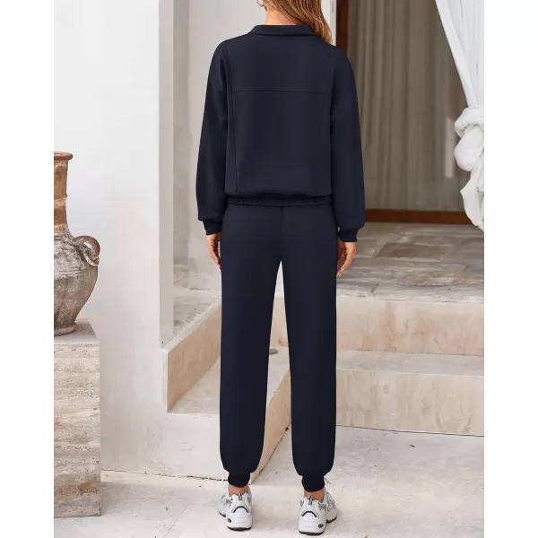 BTFBM Women 2024 Two Piece Tracksuits Sweatsuits Fall Winter Clothes Quarter Zip Sweatshirt Jogger Pants Y2K Lounge SetsNavy