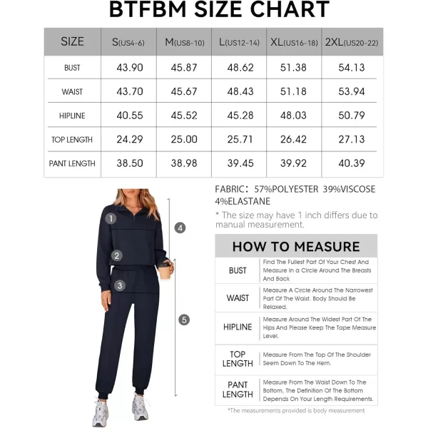 BTFBM Women 2024 Two Piece Tracksuits Sweatsuits Fall Winter Clothes Quarter Zip Sweatshirt Jogger Pants Y2K Lounge SetsNavy