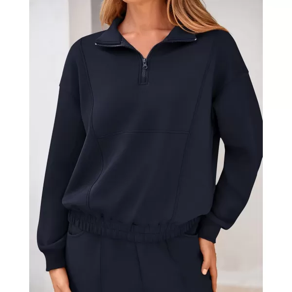 BTFBM Women 2024 Two Piece Tracksuits Sweatsuits Fall Winter Clothes Quarter Zip Sweatshirt Jogger Pants Y2K Lounge SetsNavy