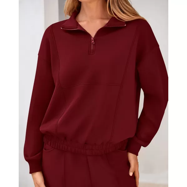 BTFBM Women 2024 Two Piece Tracksuits Sweatsuits Fall Winter Clothes Quarter Zip Sweatshirt Jogger Pants Y2K Lounge SetsWine Red