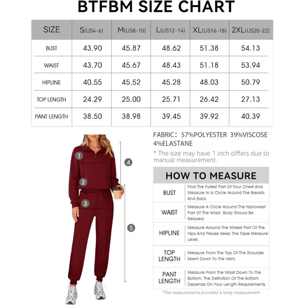 BTFBM Women 2024 Two Piece Tracksuits Sweatsuits Fall Winter Clothes Quarter Zip Sweatshirt Jogger Pants Y2K Lounge SetsWine Red
