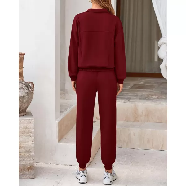 BTFBM Women 2024 Two Piece Tracksuits Sweatsuits Fall Winter Clothes Quarter Zip Sweatshirt Jogger Pants Y2K Lounge SetsWine Red