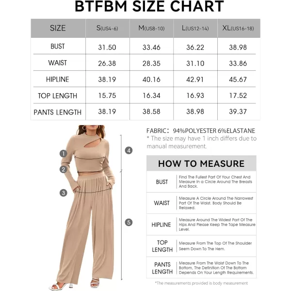 BTFBM Womens 2 Piece Tracksuit Outfits Cutout Long Sleeve Crop Top Wide Leg Pant Ribbed Knit Sweatsuits Yoga Lounge SetSolid Khaki