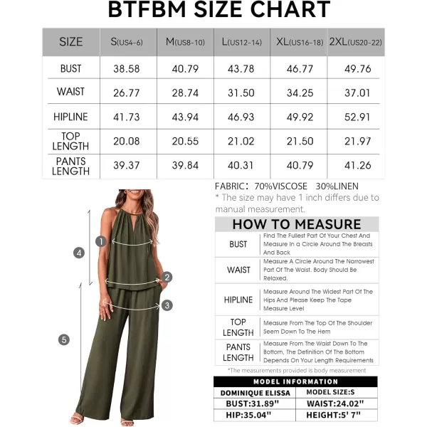 BTFBM Womens Casual Summer Two Piece Outfits Cotton Linen Sets Cutout Halter Sleeveless Top Wide Leg Pants Matching SetSolid Army Green