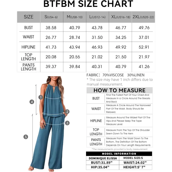 BTFBM Womens Casual Summer Two Piece Outfits Cotton Linen Sets Cutout Halter Sleeveless Top Wide Leg Pants Matching SetSolid Grey Blue