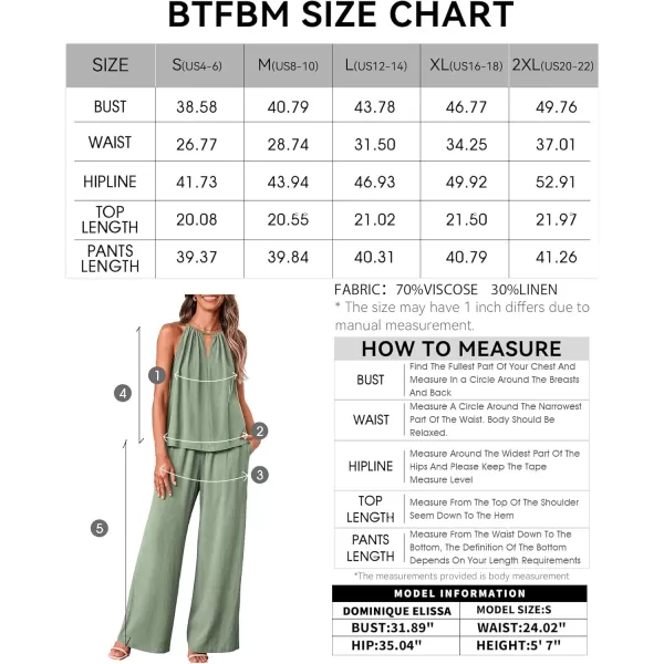 BTFBM Womens Casual Summer Two Piece Outfits Cotton Linen Sets Cutout Halter Sleeveless Top Wide Leg Pants Matching SetSolid Light Green