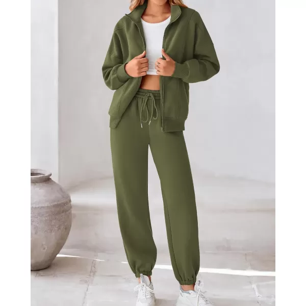 BTFBM Womens Sweatsuits 2 Piece Set 2024 Fleece Long Sleeve Zip Up Sweatshirt Sweatpants Winter Fall Outfits Jogger SetsArmy Green