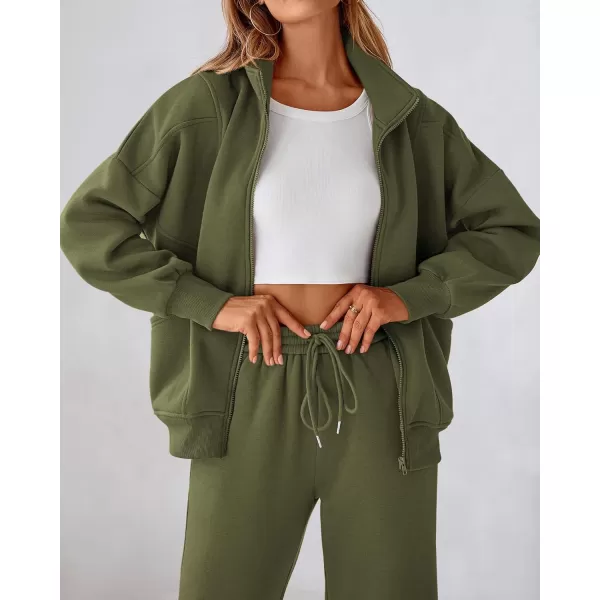 BTFBM Womens Sweatsuits 2 Piece Set 2024 Fleece Long Sleeve Zip Up Sweatshirt Sweatpants Winter Fall Outfits Jogger SetsArmy Green
