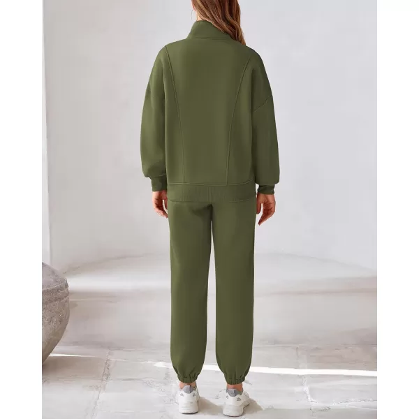 BTFBM Womens Sweatsuits 2 Piece Set 2024 Fleece Long Sleeve Zip Up Sweatshirt Sweatpants Winter Fall Outfits Jogger SetsArmy Green