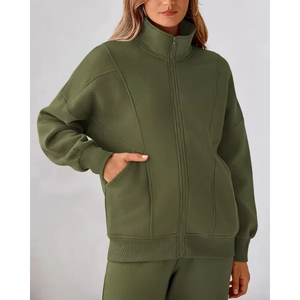 BTFBM Womens Sweatsuits 2 Piece Set 2024 Fleece Long Sleeve Zip Up Sweatshirt Sweatpants Winter Fall Outfits Jogger SetsArmy Green