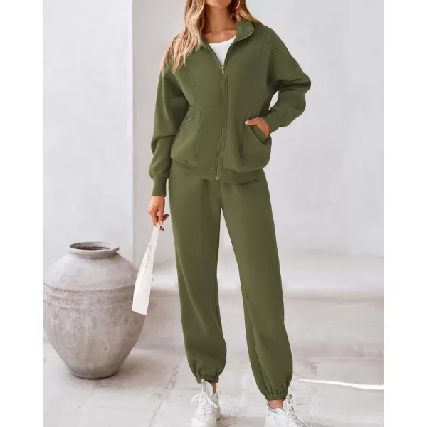 BTFBM Womens Sweatsuits 2 Piece Set 2024 Fleece Long Sleeve Zip Up Sweatshirt Sweatpants Winter Fall Outfits Jogger SetsArmy Green
