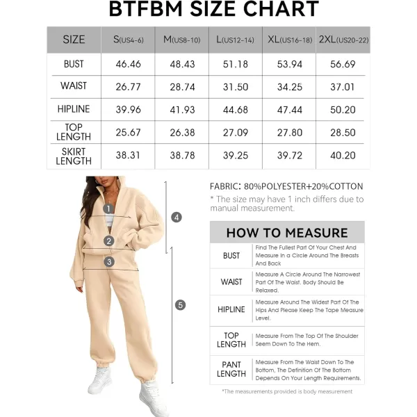 BTFBM Womens Sweatsuits 2 Piece Set 2024 Fleece Long Sleeve Zip Up Sweatshirt Sweatpants Winter Fall Outfits Jogger SetsBeige
