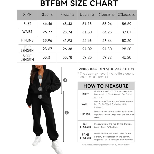 BTFBM Womens Sweatsuits 2 Piece Set 2024 Fleece Long Sleeve Zip Up Sweatshirt Sweatpants Winter Fall Outfits Jogger SetsBlack