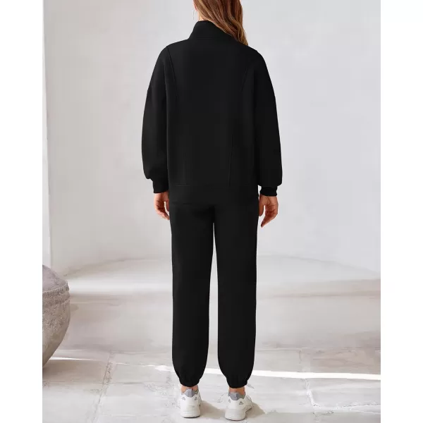 BTFBM Womens Sweatsuits 2 Piece Set 2024 Fleece Long Sleeve Zip Up Sweatshirt Sweatpants Winter Fall Outfits Jogger SetsBlack