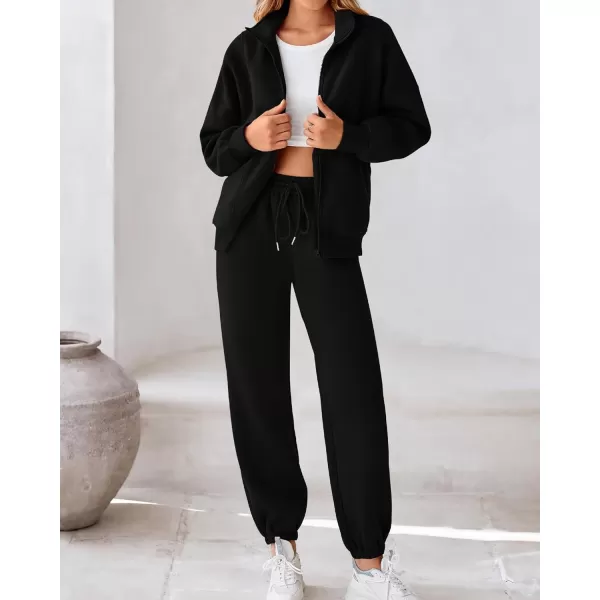 BTFBM Womens Sweatsuits 2 Piece Set 2024 Fleece Long Sleeve Zip Up Sweatshirt Sweatpants Winter Fall Outfits Jogger SetsBlack