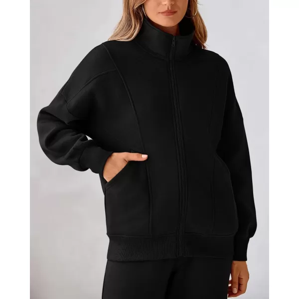 BTFBM Womens Sweatsuits 2 Piece Set 2024 Fleece Long Sleeve Zip Up Sweatshirt Sweatpants Winter Fall Outfits Jogger SetsBlack