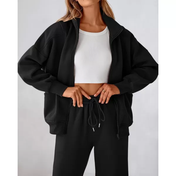 BTFBM Womens Sweatsuits 2 Piece Set 2024 Fleece Long Sleeve Zip Up Sweatshirt Sweatpants Winter Fall Outfits Jogger SetsBlack