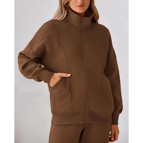 BTFBM Womens Sweatsuits 2 Piece Set 2024 Fleece Long Sleeve Zip Up Sweatshirt Sweatpants Winter Fall Outfits Jogger SetsBrown
