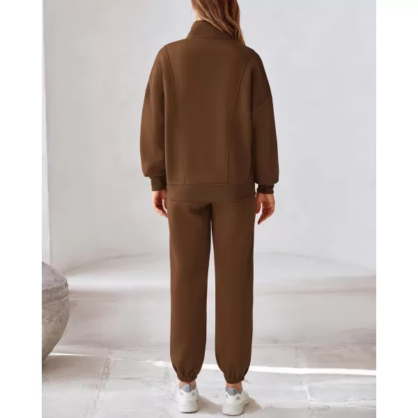 BTFBM Womens Sweatsuits 2 Piece Set 2024 Fleece Long Sleeve Zip Up Sweatshirt Sweatpants Winter Fall Outfits Jogger SetsBrown