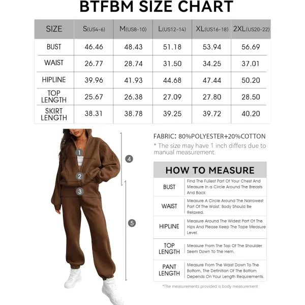 BTFBM Womens Sweatsuits 2 Piece Set 2024 Fleece Long Sleeve Zip Up Sweatshirt Sweatpants Winter Fall Outfits Jogger SetsBrown
