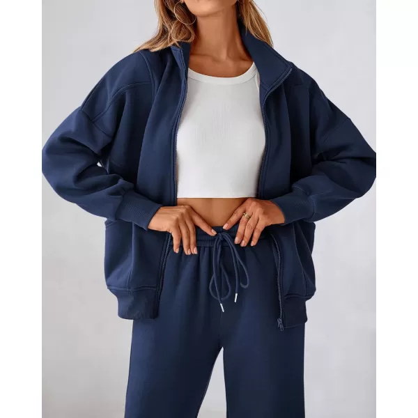 BTFBM Womens Sweatsuits 2 Piece Set 2024 Fleece Long Sleeve Zip Up Sweatshirt Sweatpants Winter Fall Outfits Jogger SetsDark Blue