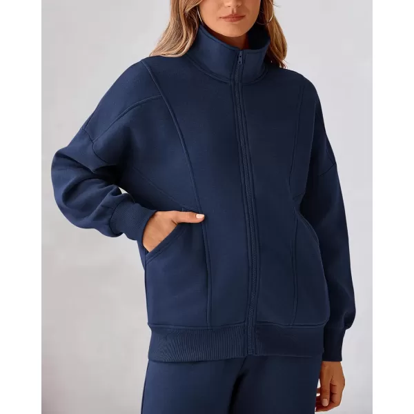 BTFBM Womens Sweatsuits 2 Piece Set 2024 Fleece Long Sleeve Zip Up Sweatshirt Sweatpants Winter Fall Outfits Jogger SetsDark Blue