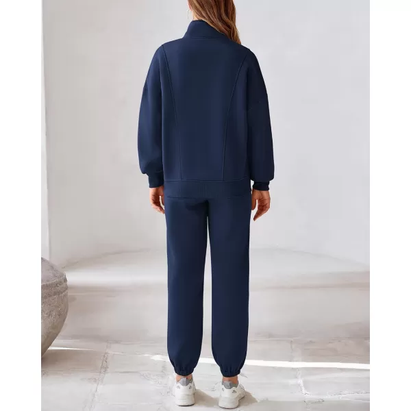 BTFBM Womens Sweatsuits 2 Piece Set 2024 Fleece Long Sleeve Zip Up Sweatshirt Sweatpants Winter Fall Outfits Jogger SetsDark Blue