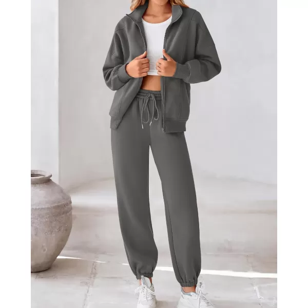 BTFBM Womens Sweatsuits 2 Piece Set 2024 Fleece Long Sleeve Zip Up Sweatshirt Sweatpants Winter Fall Outfits Jogger SetsDark Grey