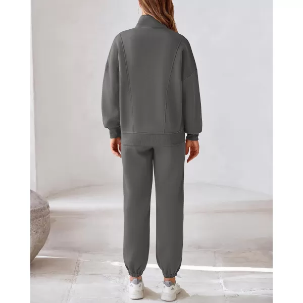 BTFBM Womens Sweatsuits 2 Piece Set 2024 Fleece Long Sleeve Zip Up Sweatshirt Sweatpants Winter Fall Outfits Jogger SetsDark Grey
