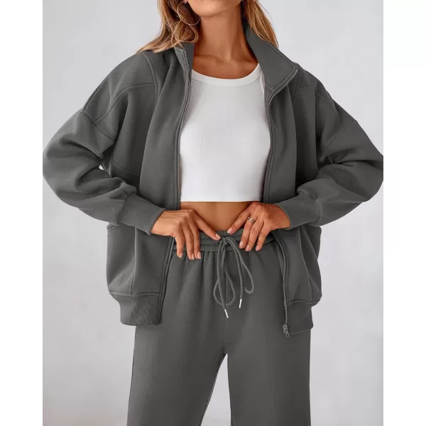 BTFBM Womens Sweatsuits 2 Piece Set 2024 Fleece Long Sleeve Zip Up Sweatshirt Sweatpants Winter Fall Outfits Jogger SetsDark Grey