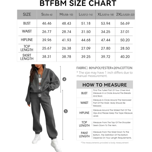 BTFBM Womens Sweatsuits 2 Piece Set 2024 Fleece Long Sleeve Zip Up Sweatshirt Sweatpants Winter Fall Outfits Jogger SetsDark Grey