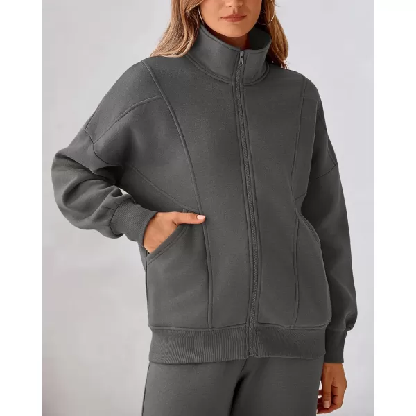 BTFBM Womens Sweatsuits 2 Piece Set 2024 Fleece Long Sleeve Zip Up Sweatshirt Sweatpants Winter Fall Outfits Jogger SetsDark Grey